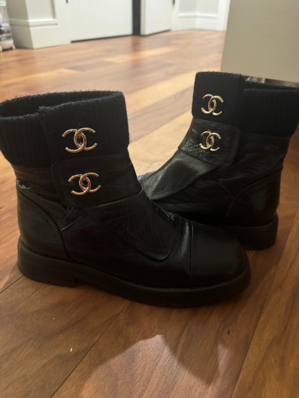 CHANEL Black Leather Ankle Booties